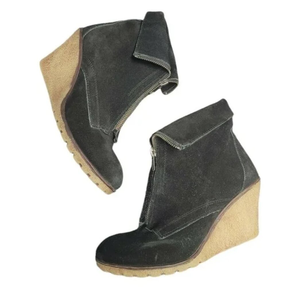 Merrell Women’s Sz 8 Black Ankle Boots Suede Zipper Fold Down